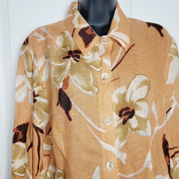 Vintage Emil Rutenberg Top Womans Large Orange Floral Linen Fitted Career Office - Picture 2 of 12